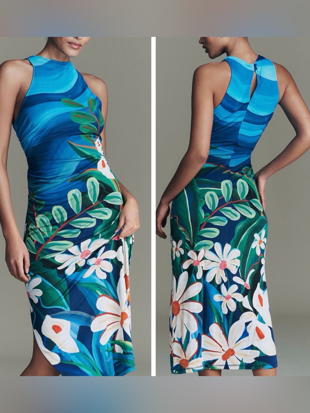 Farm Rio Tropical Garden Print Ruched Maxi Dress, Size M
